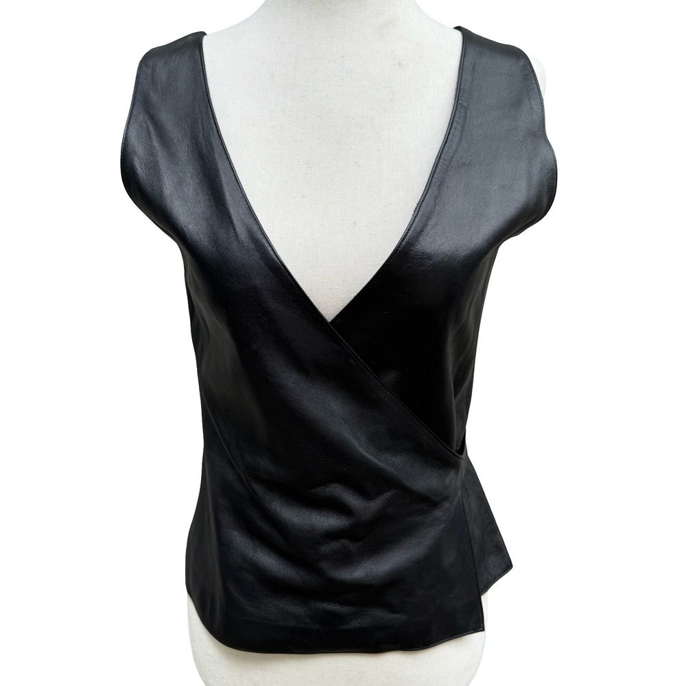 BCBG Max Azria Y2K‎ 90s Biker Chic Edgy Moto Goth Luxury Leather Wrap Top Vest S